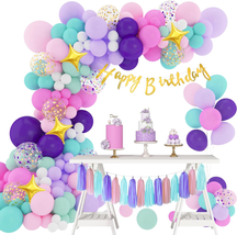 Unicorn Birthday Balloons Arch Garland Kit 140Pcs, Confetti Latex Foil Purple Pi - £17.82 GBP