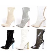 Pointy Toe Block Chunky Clear Perspex Lucite Heel Ankle Boot Bootie Shoes - $29.99