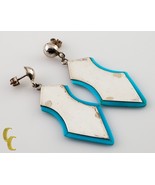 .925 Sterling Silver Shield Shaped With Turquoise Accsents Earrings - $126.81