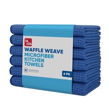 Kitchen Towels - Microfiber Waffle Weave Towels | Blue | 16 X 24 In. (6 Pack) |  - $32.99