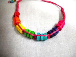 PINK MACRAME w COLORFUL RAINBOW COLORS WOODEN BEADS TIE ON BRACELET OR A... - $91.40 MXN