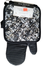 2 Pc Silicone Set: 1 Oven Mitt &amp; 1 Pot Holder (8&quot;x8.5&quot;) White &amp; Black Flowers,Im - £9.60 GBP