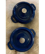 Cocotte Pot w Cover Cast Iron Enameled 8 OZ 4&quot; Dark Blue (2) WP - £30.66 GBP
