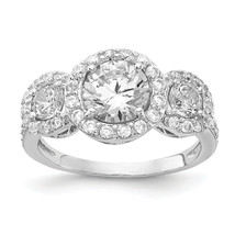 Cheryl M Silver  Brilliant-cut CZ Three Stone Halo Ring QCM892 - £67.93 GBP