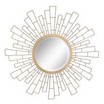 Round Decorative Antique Gold 23" Geometric Metal Sunburst Hanging Mirror For Wa - £67.85 GBP