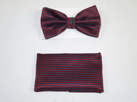 Men Bow Tie Hankie J.Valintin Formal or Business #BT29 Red Stripe - £15.68 GBP