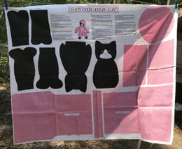 Sophisticated Black Cat Aqua Eyes Pink Outfit Fabric Craft Panel 36&quot; X 45&quot; Ctn - £9.17 GBP