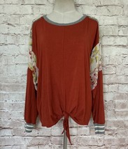Tiny Anthropologie Blouse Womens Petite L Rust Red Boho Tie Front Chiffon Floral - £47.95 GBP