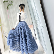 Dusty Blue Tiered Tulle Maxi Skirt Outfit Women Plus Size Tulle Gown Skirt image 10