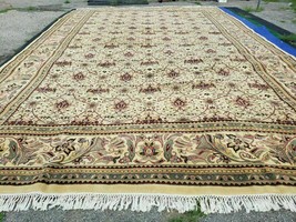 12&#39; X 18&#39; One-of-a-Kind Indian Agra Hand-Knotted Wool Rug Handmade Organic Dyes - £2,382.74 GBP