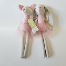 Pier 1 Rosie Peach Pig Bunny Plush Stuffed Animals Pink Tutu New Lot Set Easter - $9.74
