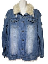 The Style Between Us Distressed Faux Fur Trucker Jean Jacket Womens Plus... - $32.66