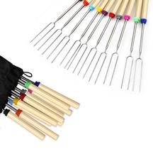 8 Pack Bbq Marshmallow Roasting Sticks Telescoping Forks With Wooden Handle - £15.94 GBP