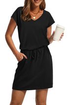 OFEEFAN Summer Dresses for Women 2026 V Neck T Shirt Casual Mini Dresses... - $30.80