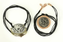 Modern Costume Jewelry Gold Tone &amp; Copper Disc Bird Silhouette Pendant Necklaces - £16.55 GBP