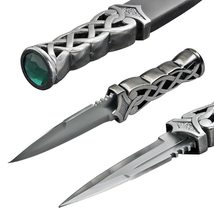 Munetoshi 7&quot; Silver Scottish Fantasy Dirk Knife Small Scotland Dagger w/Green Ge - £15.44 GBP
