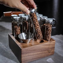 12pc Coffee Bean Storage Tubes w/ Walnut Stand, One-Way Valve &amp; Funnel - $1,845.17 MXN