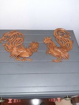 2 Vtg Vermay USA Fighting Cocks Cast Metal Roosters Wall Hanging Farmhouse Decor - £33.02 GBP