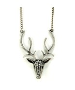 STAG NECKLACE Rhinestone Crystal NEW Chain Pendant Deer Head Horn Antler... - $16.95