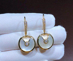 Solid 14k Yellow Gold Natural Diamond Moonstone Dangle Drop Earrings for Women - £2,806.40 GBP