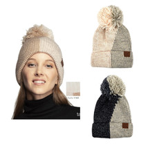 C.C Dual Color Winter Knit Beanie with Pom - £14.87 GBP