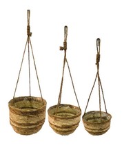 3 Piece Storage Hanging Baskets Woven Flower Plant Pot Cotton Rope Straw Home  - £23.96 GBP