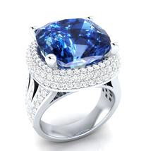 Art Deco 4.81ct Cushion Cut Blue Sapphire Engagement Ring in 925 sterling silver - £101.01 GBP