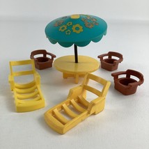 Fisher Price Little People Beach Day Umbrella Table Lounge Chairs Lot Vi... - $25.21