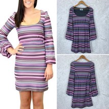 Judith March Gogo Dress Purple Stripe Bell Sleeve 70s Anthropologie Wome... - £37.17 GBP