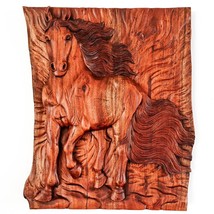 Horse Riding Racing Hand Carved Teakwood Wall Art Sculpture Decoration - Equestr - £338.97 GBP