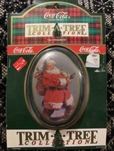 1990 Coca Cola Trim A Tree Collection Santa Oval Tin Ornament Vintage Coke New - £11.58 GBP