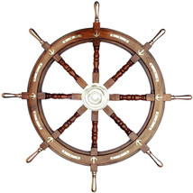 Barco VINTAGE Rueda de barco 36 &quot;Anclaje de madera y tiras con manijas d... - £100.97 GBP