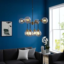 Ambition Amber Glass And Antique Brass 8 Light Pendant Chandelier  EEI-2883 - £306.92 GBP