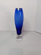 Hadeland Norway Cobalt Blue Cased Glass Bubble Vase 9.5&quot; High - £44.83 GBP
