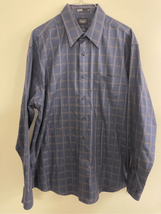 Mens Plaid Dress Shirt- haggar -Large Blue/Tan Cotton No Iron Long Sleev... - $19.80