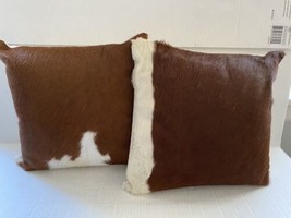 Four Hands Natural Cowhide Pillows 2 Brown White Mateo Western Cottage Hunting - £155.84 GBP