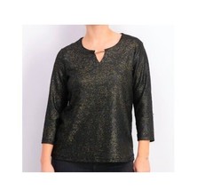 JM Collection Womens Large Deep Black Textured Hardware 3/4 Sleeve Top NWT AF33 - £18.91 GBP