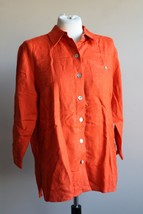 NWT Chico&#39;s Design 1 M 8 Linen Cotton Jacquard Pumpkin Orange 3/4 Sleeve Top - £25.81 GBP