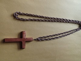 Gold Colored 24&quot; Men&#39;s Chain With Wooden 2&quot; Cross - £14.21 GBP