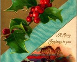 Feliz Navidad A You Relieve Acebo Winsch Espalda 1909 Vtg Tarjeta Postal - £5.32 GBP