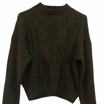 Vtg casual corner olive green cropped cable knit mock neck sweater - £29.62 GBP