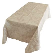 54&quot;x96&quot; - Tablecloth Ivory Damask Plastic PVC Material Nonslip Flannel Backing - £36.16 GBP