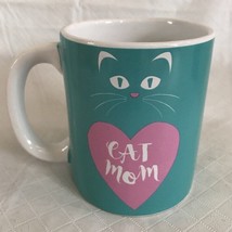 Aqua Blue &amp; Pink Coffee Mug Ceramic Cup U.S. Humane Society “CAT MOM” 3.... - £7.98 GBP