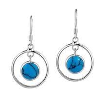 Modern Circles Turquoise Drop Sterling Silver Dangle Earrings - £11.42 GBP
