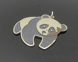 BELL 925 Silver - Vintage Two Tone Oxidized Panda Bear Motif Pendant - PT15462 - £37.93 GBP
