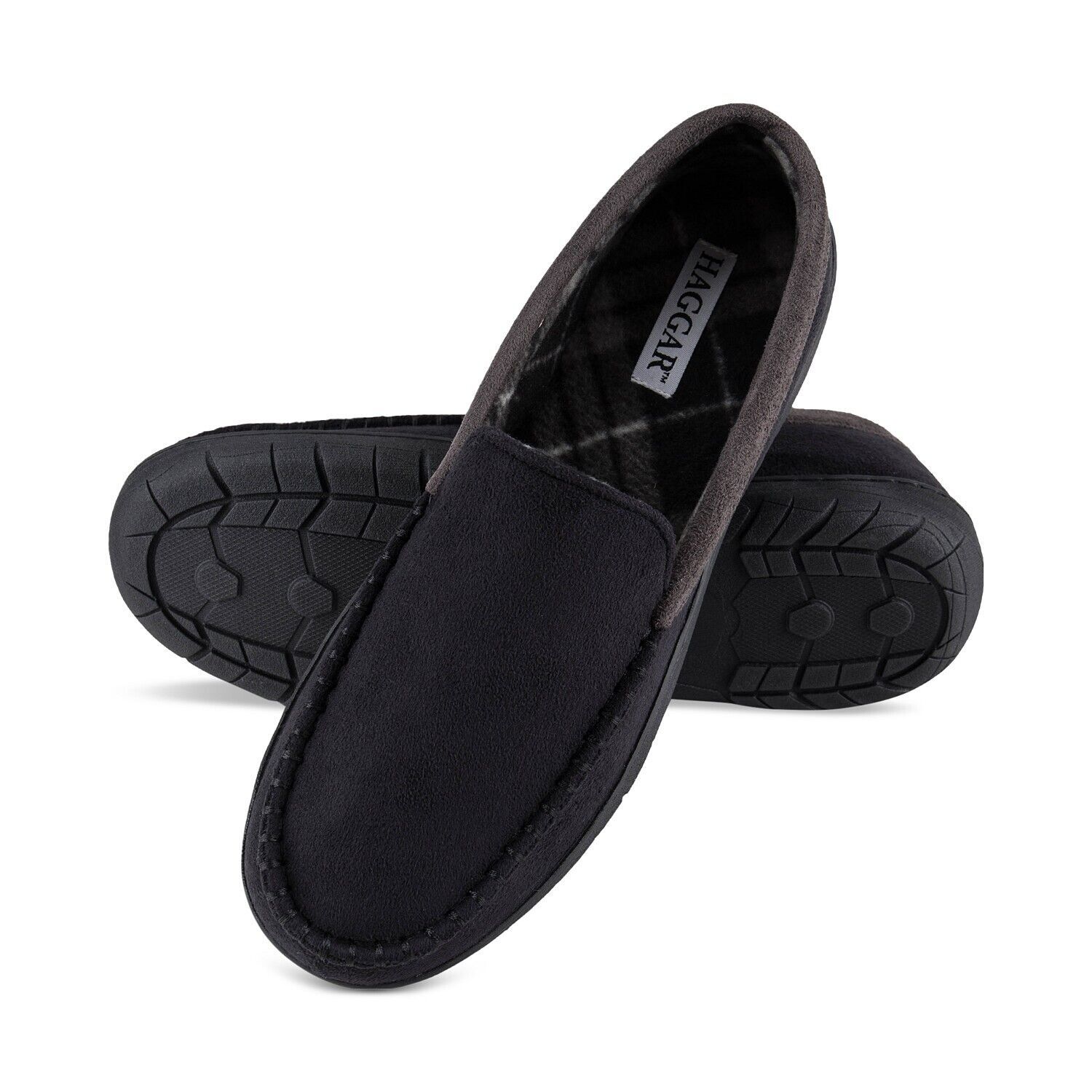 Haggar Men&#39;s Microsuede Slipper with Plaid Fleece Lining Black B4HP - $9.45