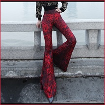 Retro 60s Flare Bell Bottom High Waist Red and Black Leopard Cotton Print Pants  image 2