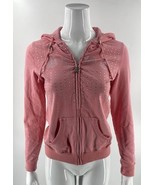 BCBG Max Azria Womens Pink Hoodie Top Sz M Zip Bling Rhinestone Embellished Y2K - $627.42 MXN