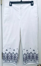 Solutions By Harve Benard Womens Size 10 White Black Embroidered Boho Crop Pants - £15.69 GBP