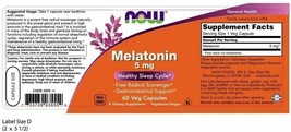 NEW NOW Melatonin 5 mg Gastrointestinal Support Vegan 60 Veg Capsules - $11.03